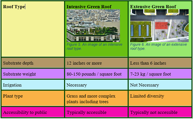comparación de las propiedades de las cubiertas vegetales intensivas y extensivas