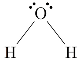 Diagrama de Lewis que ilustra la estructura de una molécula de agua