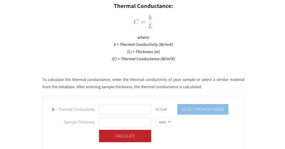Thermal Conductance Calculator