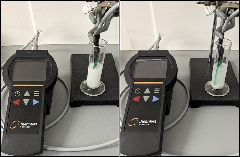 Set-up used to measure boron nitride suspended in ethylene glycol 