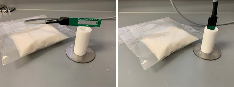 Measuring silica aerogel and sodium sulfate powders with the THW-L3