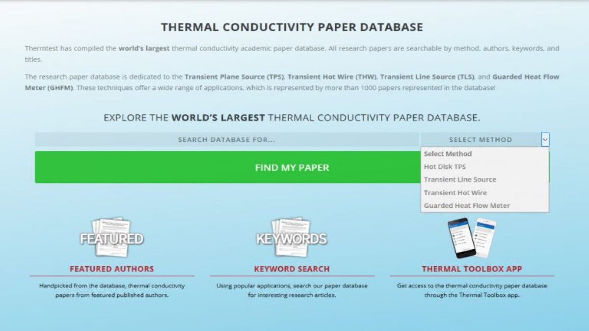 Announcement: Thermtest’s Paper Database Search Now With Method filters